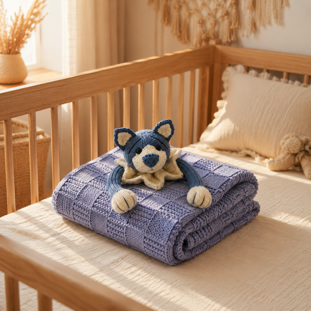 Navy Blue Puppy Baby Blanket - Finished Product Showcase