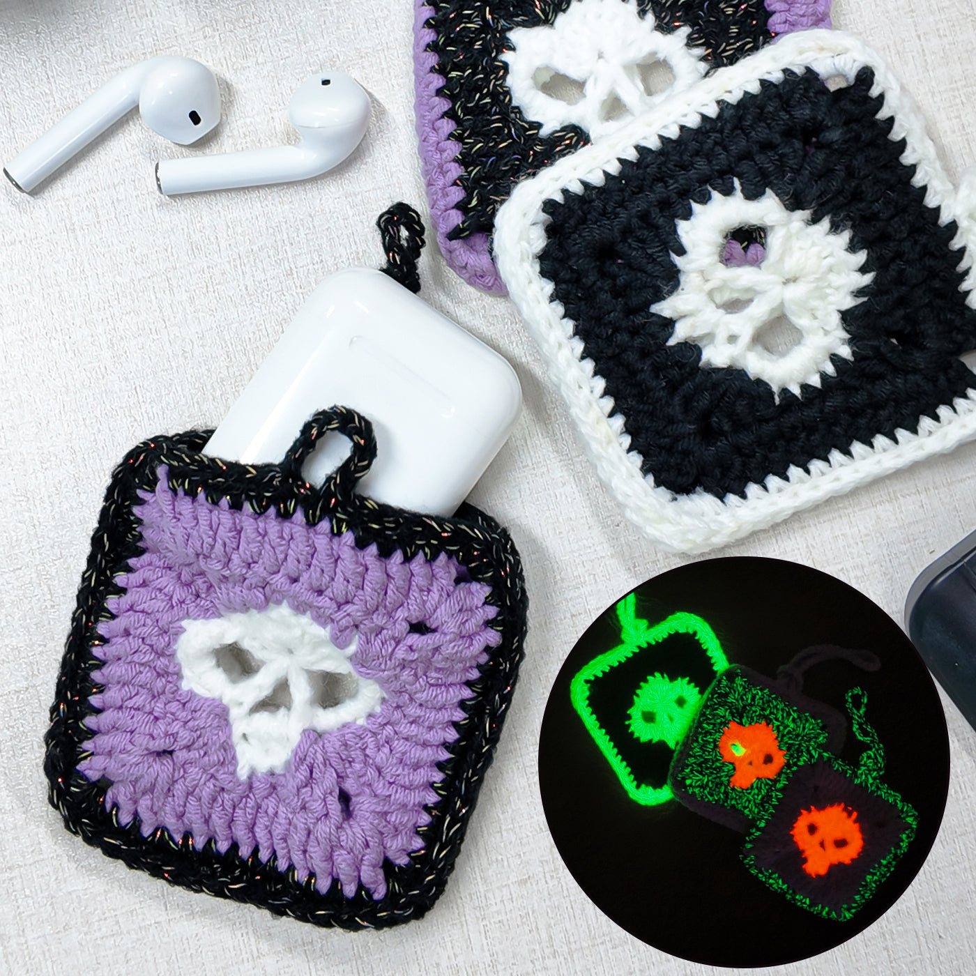 Free Halloween Skull Headphone Bag Crochet Pattern (for iPhone Headphones)