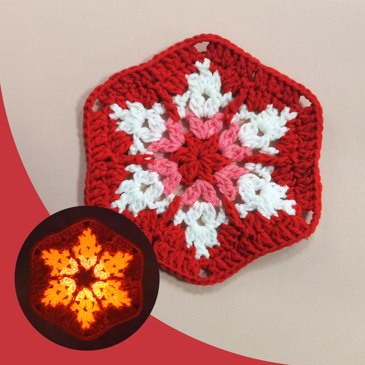 Free Canadian Maple Leaf Snowflake Crochet Granny Grid Pattern (Red Luminous Effect)