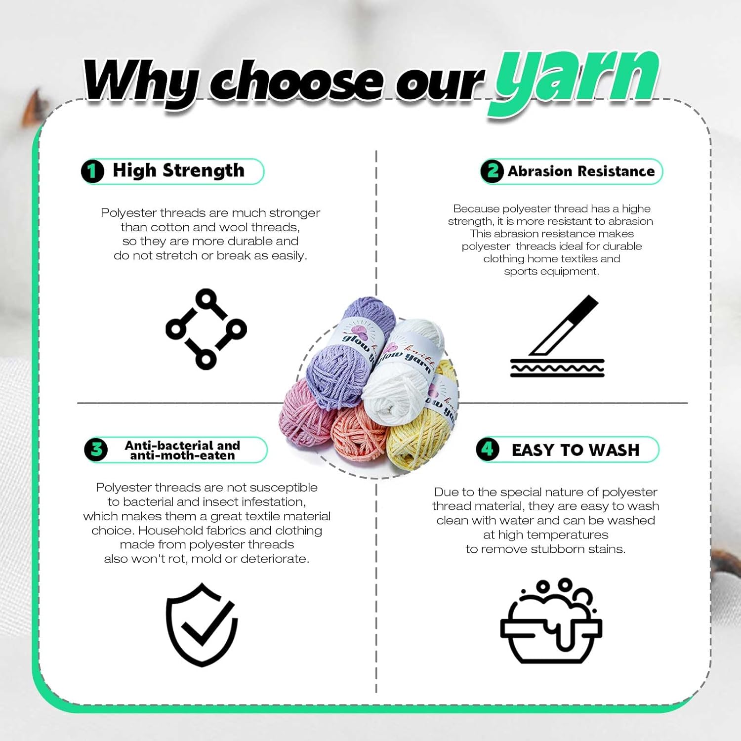 High Gloss Polyester Glow in the Dark Yarn(5PCS)