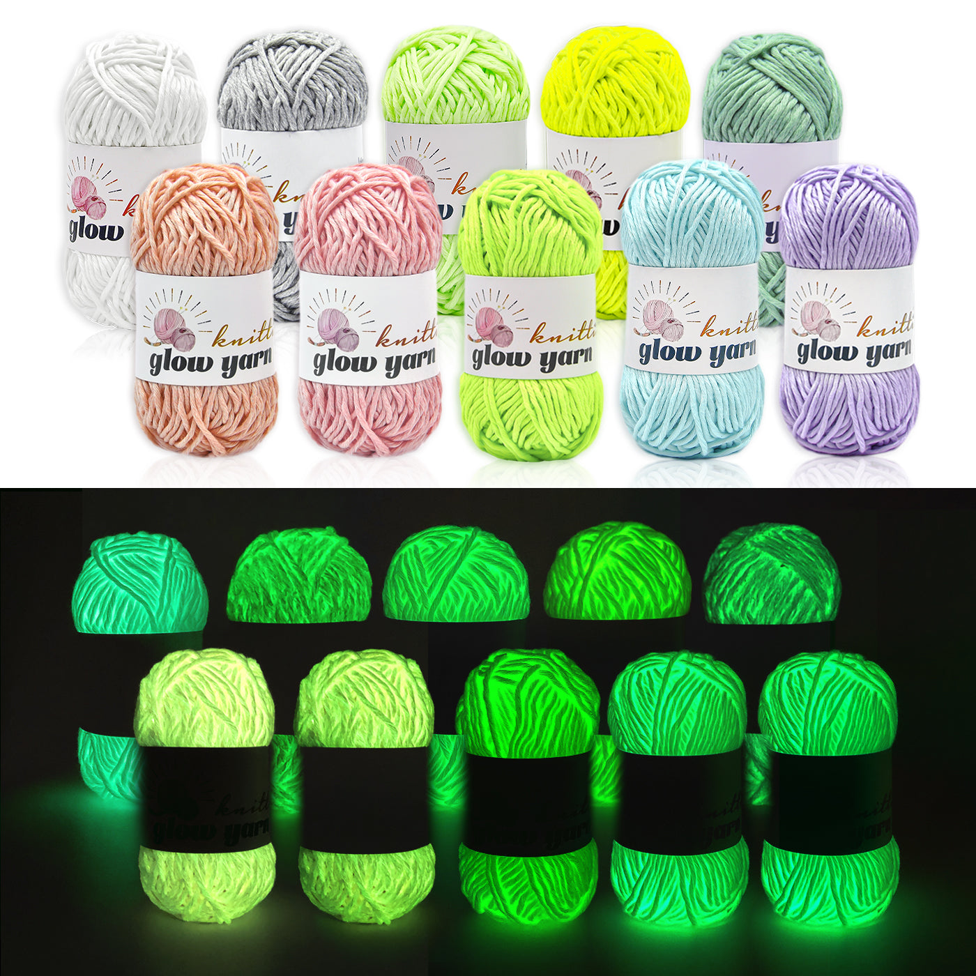 Traditional  High Brightness  Glow-in-the-Dark Yarn(11 color package)
