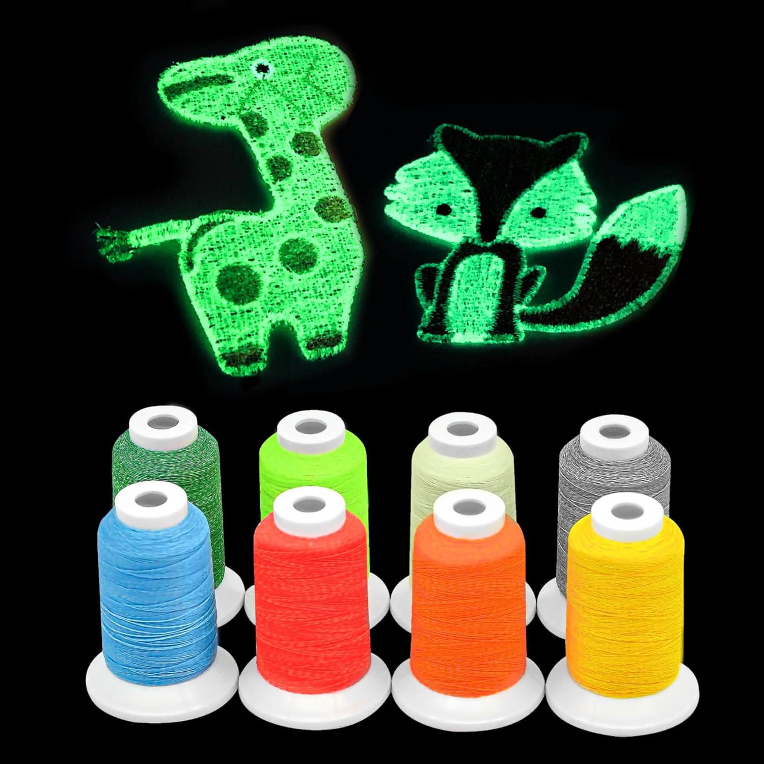 Glow in the Dark Embroidery Thread Set - 12 Colors for Creative Sewing Projects (300M)