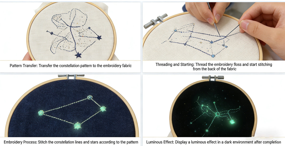 12 Constellation Luminous Sashiko Embroidery Kit | Create Starry Ambiance Even as a Beginner