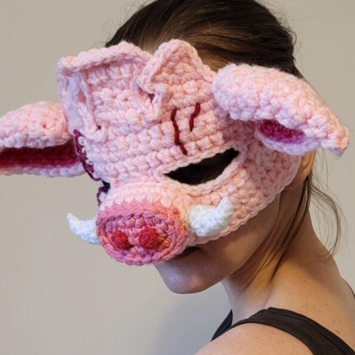 Handcrafted Glow Yarn Crochet Pig Head Mask - BlingBlingYarn