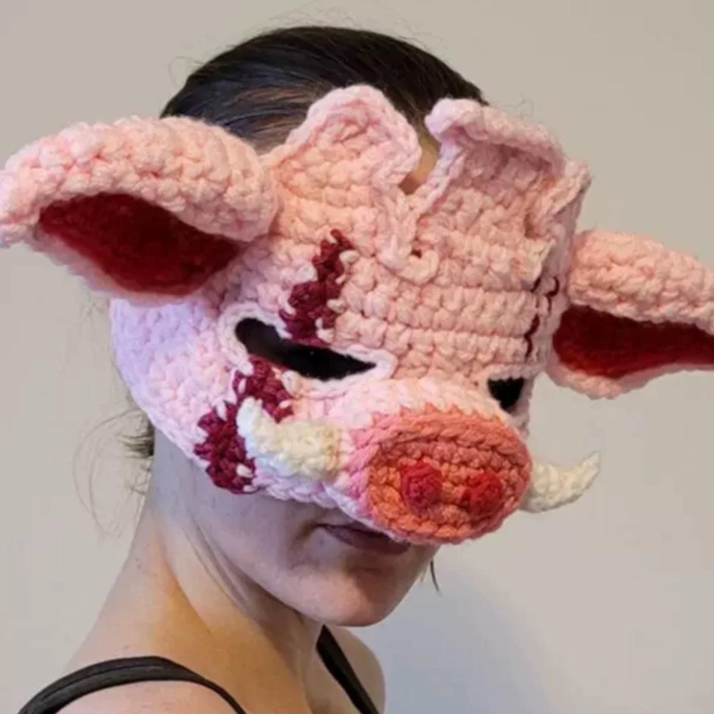 Handcrafted Glow Yarn Crochet Pig Head Mask - BlingBlingYarn