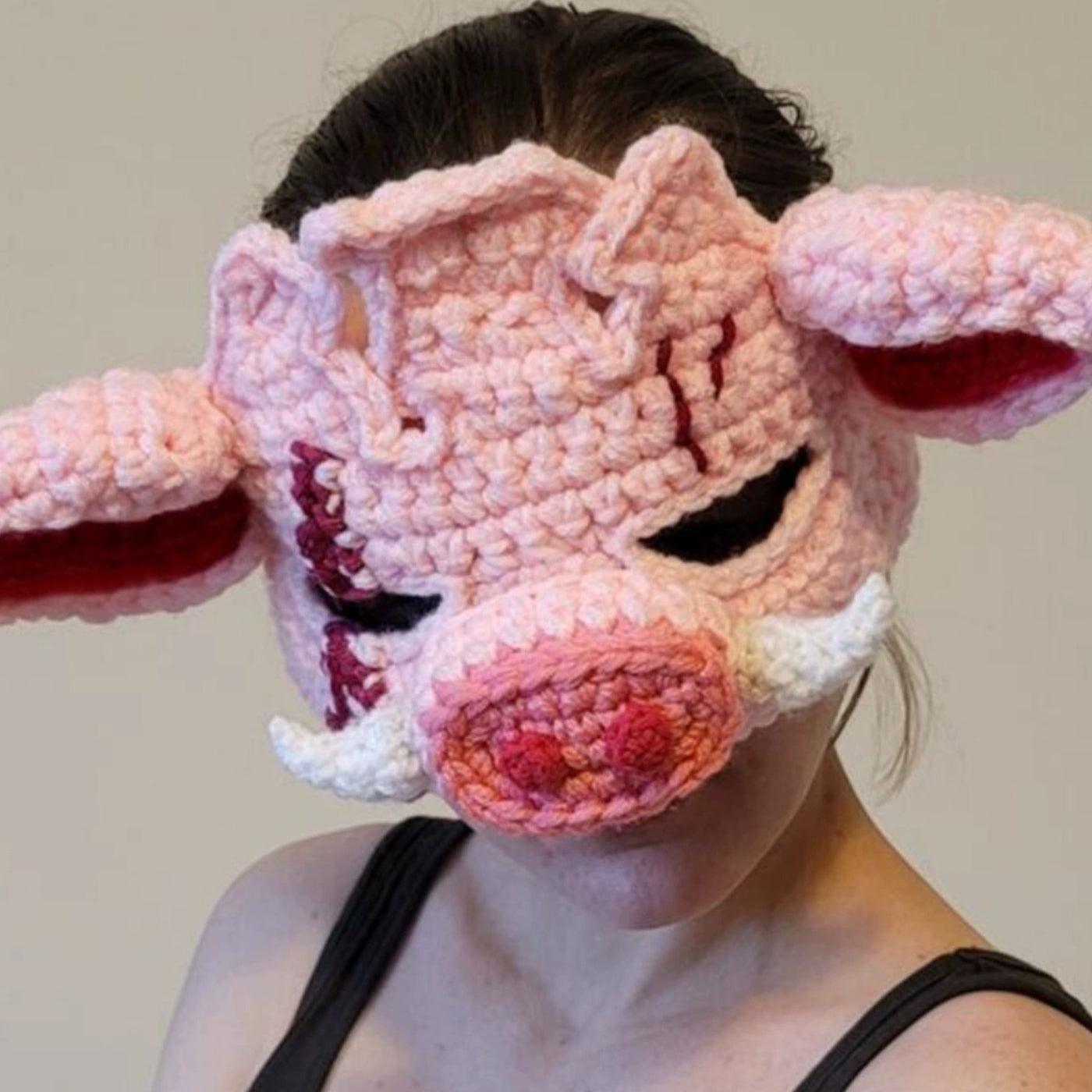 Handcrafted Glow Yarn Crochet Pig Head Mask - BlingBlingYarn