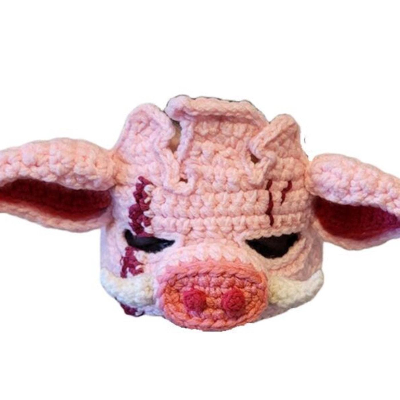 Handcrafted Glow Yarn Crochet Pig Head Mask