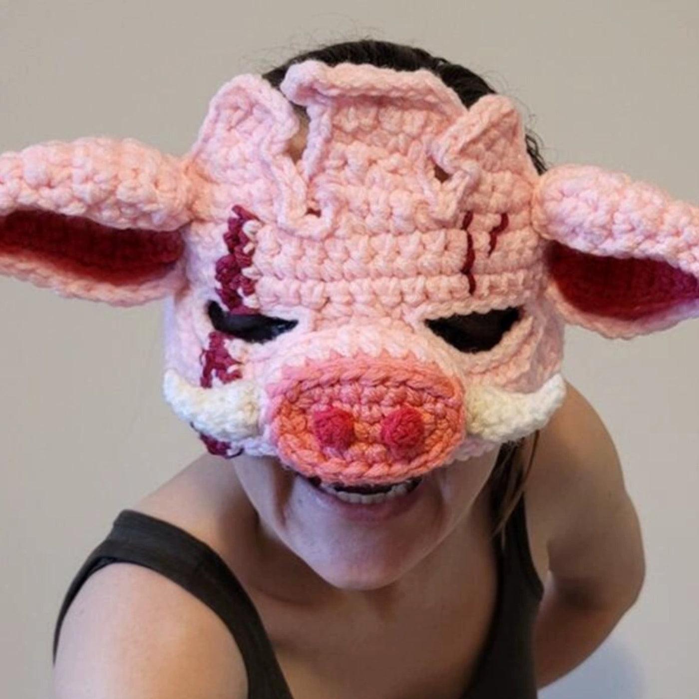 Handcrafted Glow Yarn Crochet Pig Head Mask