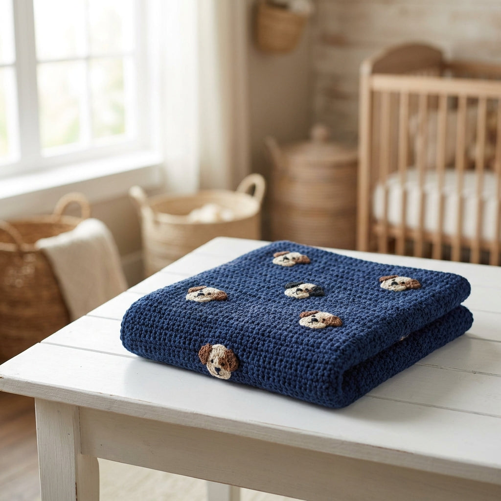 Navy Blue Puppy Baby Blanket β Product photo 1