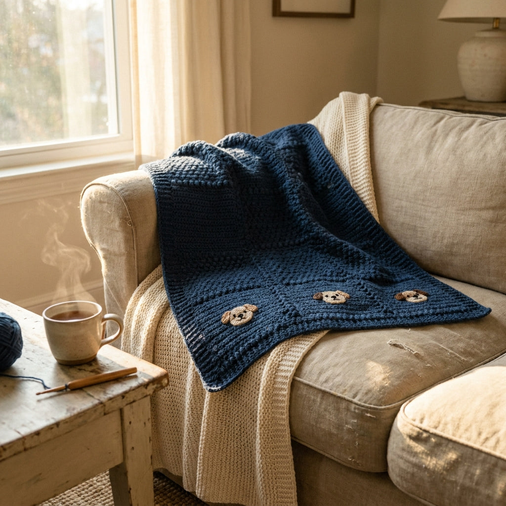 Navy Blue Puppy Baby Blanket β Product photo 2
