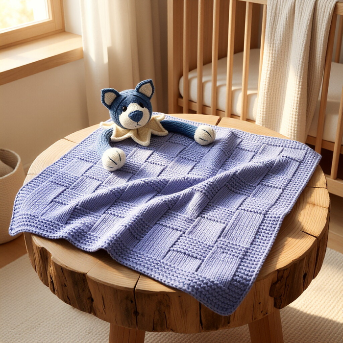 Navy Blue Puppy Baby Blanket - Knitted Crochet Pattern
