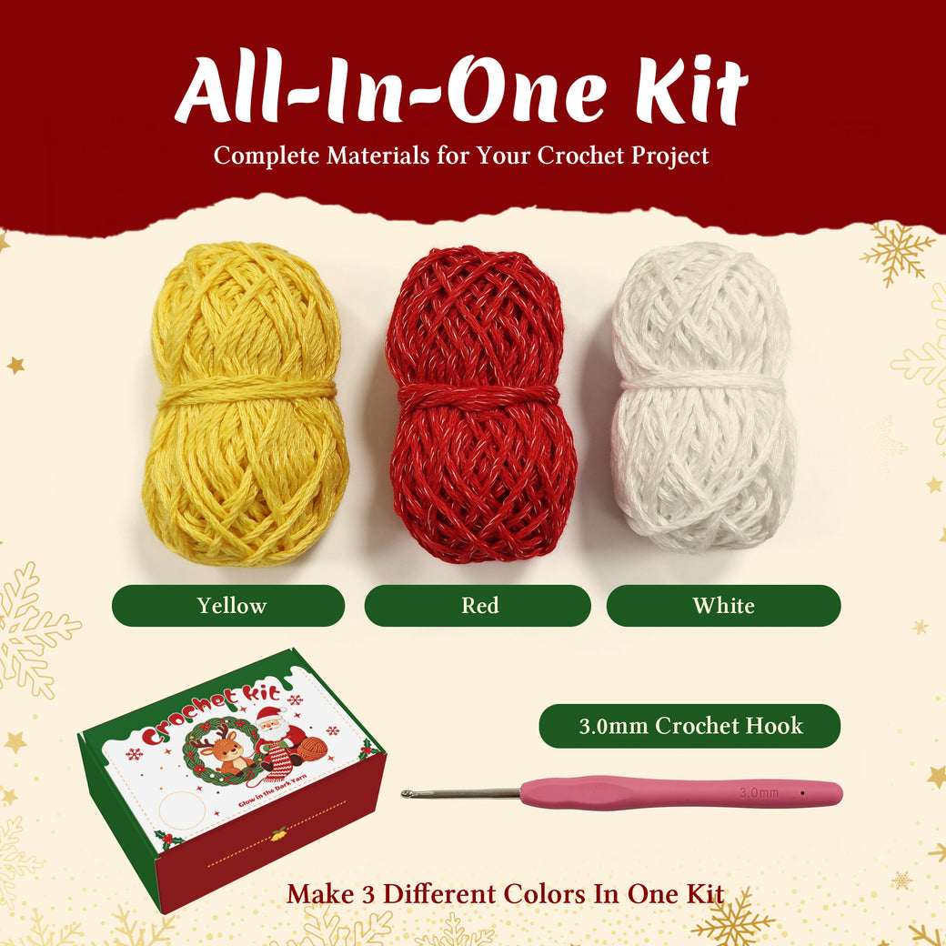 Glow in the Dark Christmas Star Crochet Kit for Beginners - DIY Holiday Ornaments Set (Makes 3)