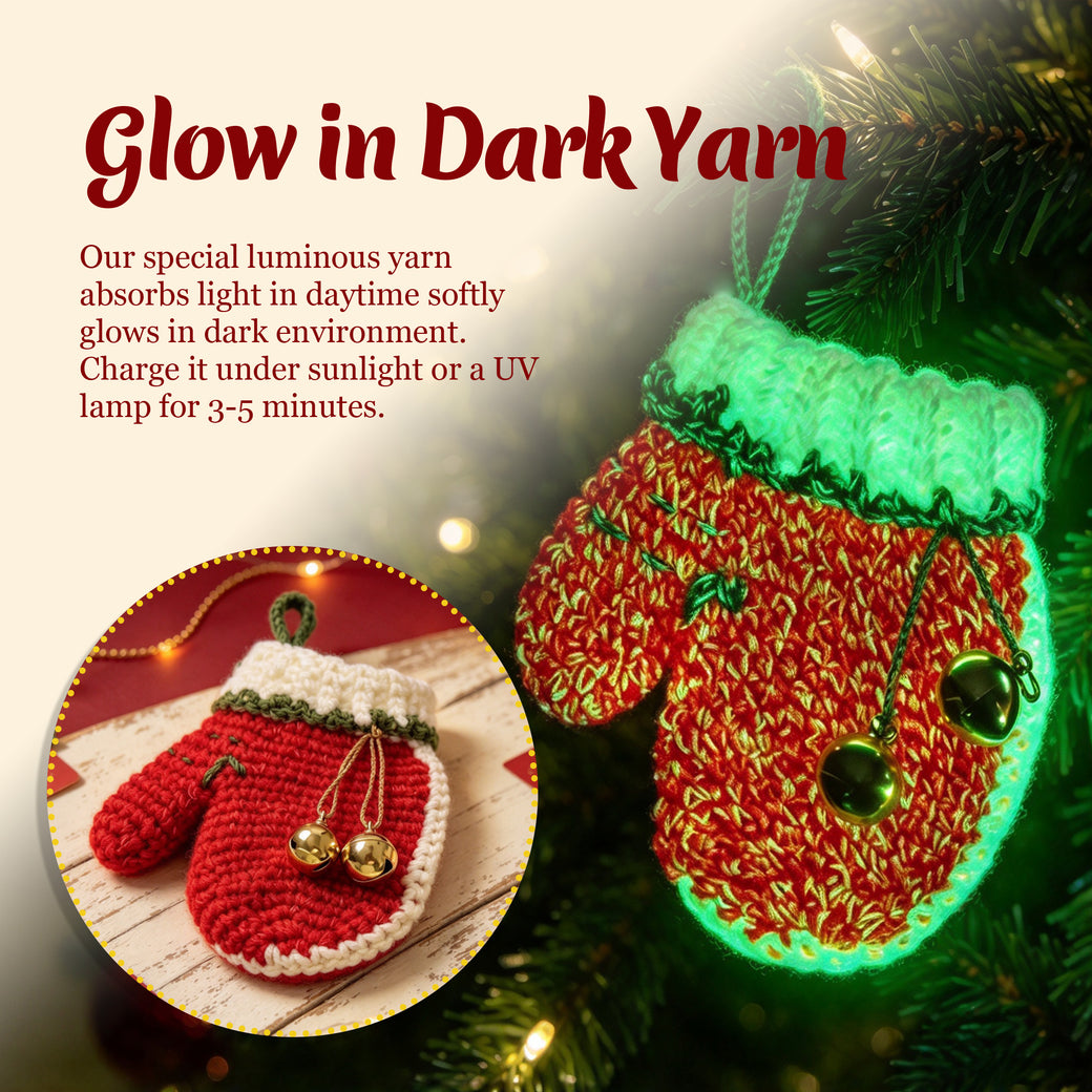 Glow in the Dark Christmas Glove Crochet Kit for Beginners - DIY Holiday Ornaments Set (Makes 3)