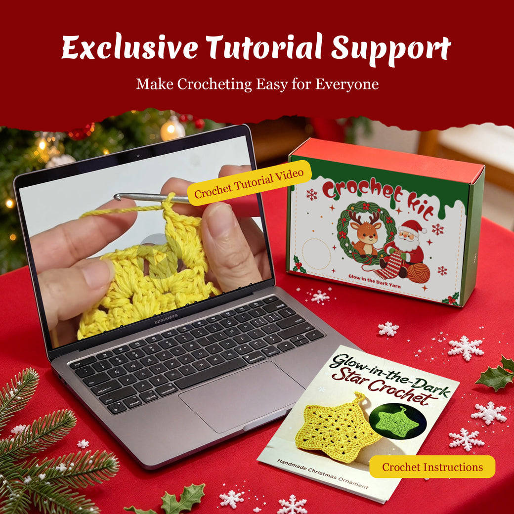 Glow in the Dark Christmas Star Crochet Kit for Beginners - DIY Holiday Ornaments Set (Makes 3)