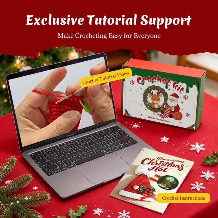 Glow in the Dark Christmas Hat Crochet Kit for Beginners - DIY Holiday Ornaments Set (Makes 3)