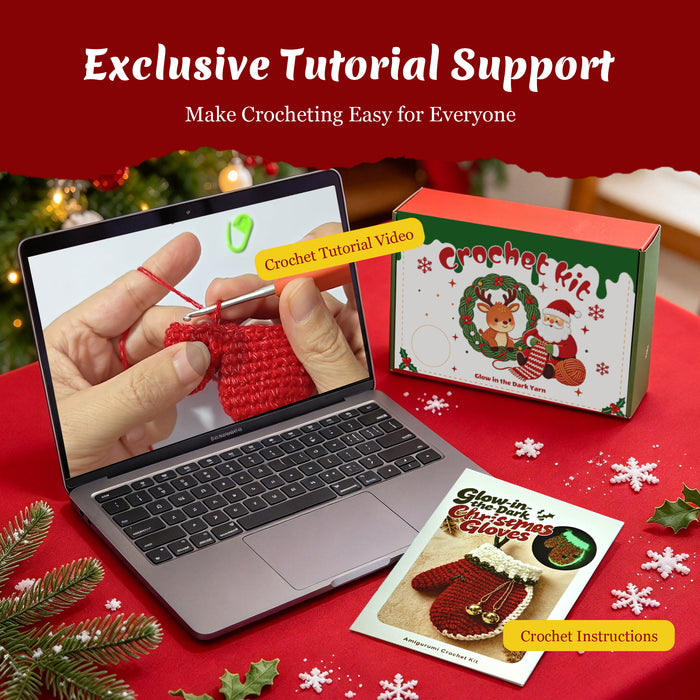 Glow in the Dark Christmas Glove Crochet Kit for Beginners - DIY Holiday Ornaments Set (Makes 3)