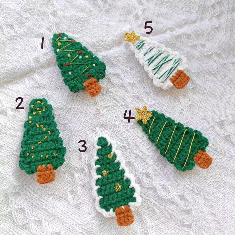 Free Christmas Tree Shaped Hair Clips Beginner Crochet Patterns