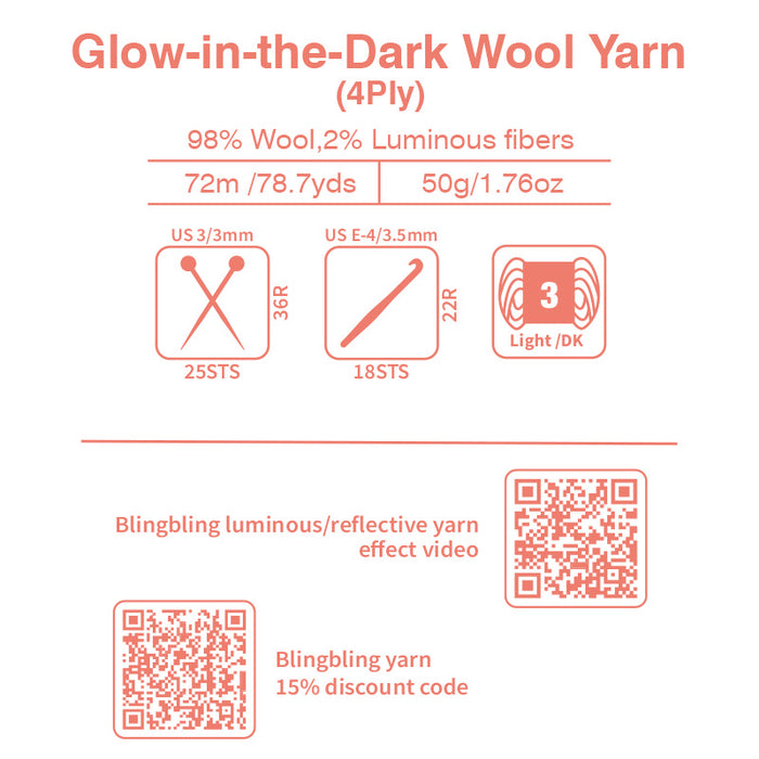Dark Orange Glow in the Dark Wool Yarn - View 3