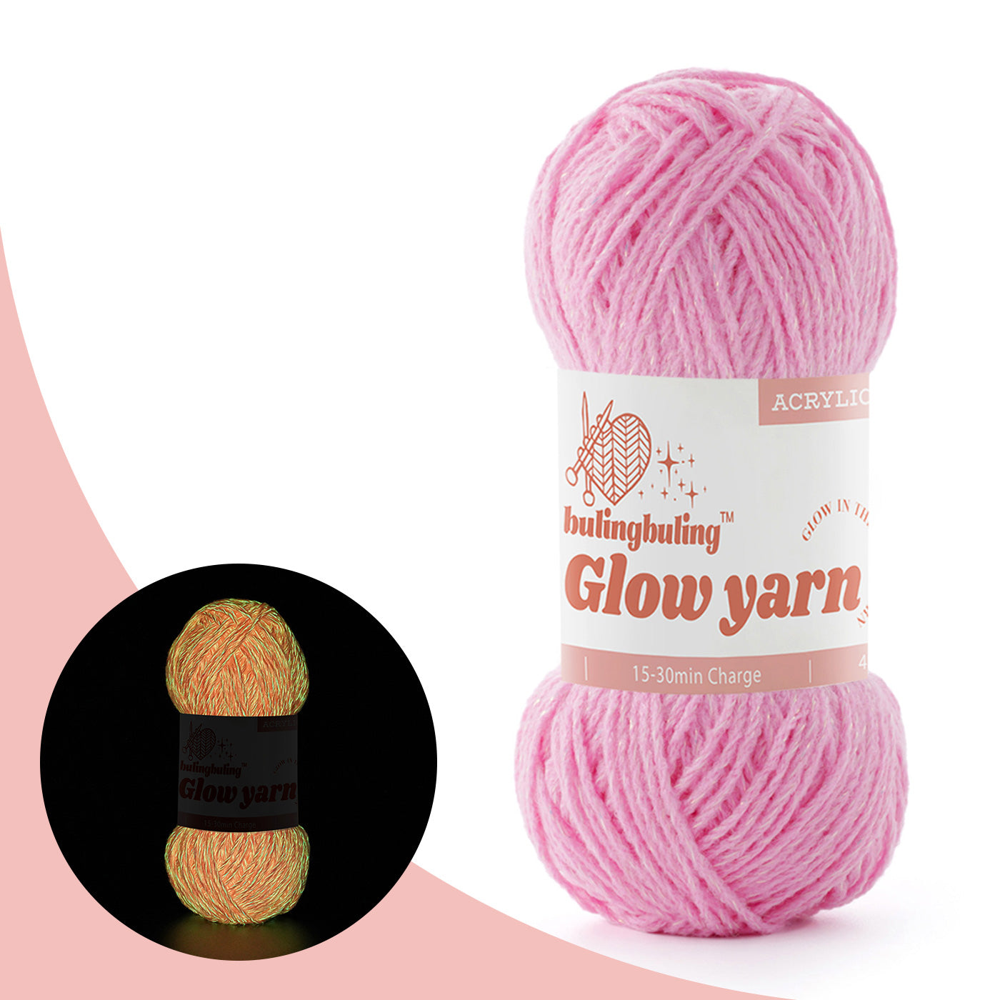 Premium Glow-in-the-Dark Acrylic Yarn with Metallic Shine - 5 colors