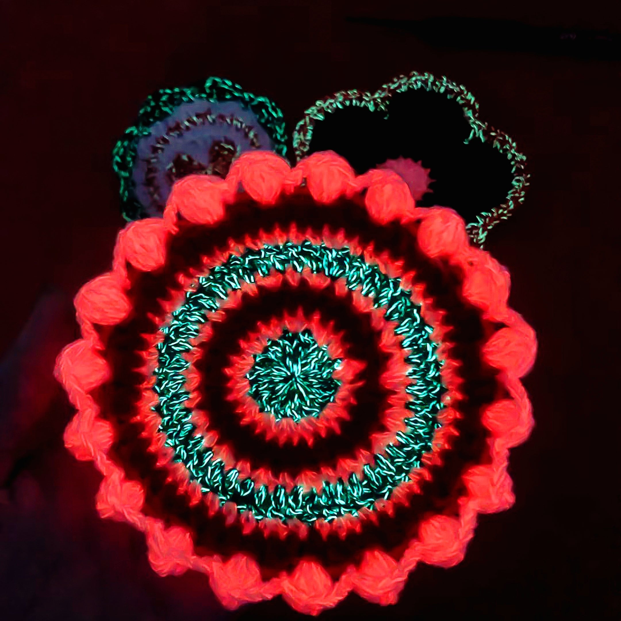 Glow-in-the-Dark Red and Green Cup Coaster Crochet Pattern