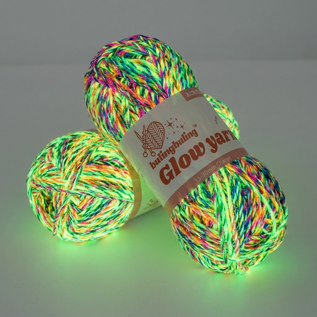 Glow in the Dark Rainbow Twist Yarn - Acrylic - 6 Colors for Crochet and Knitting