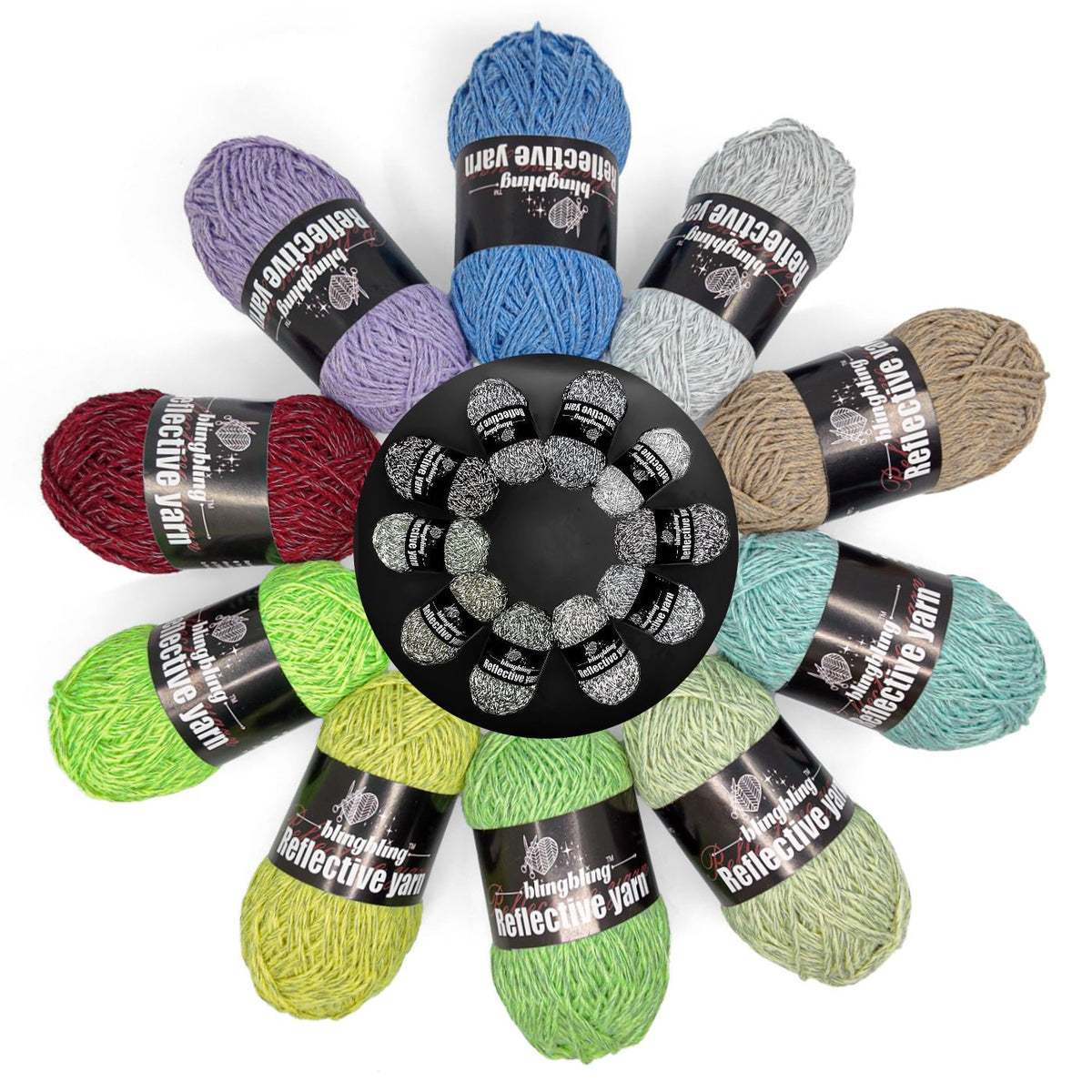 Reflective yarn in various colors, ideal for bright and safe crochet projects.