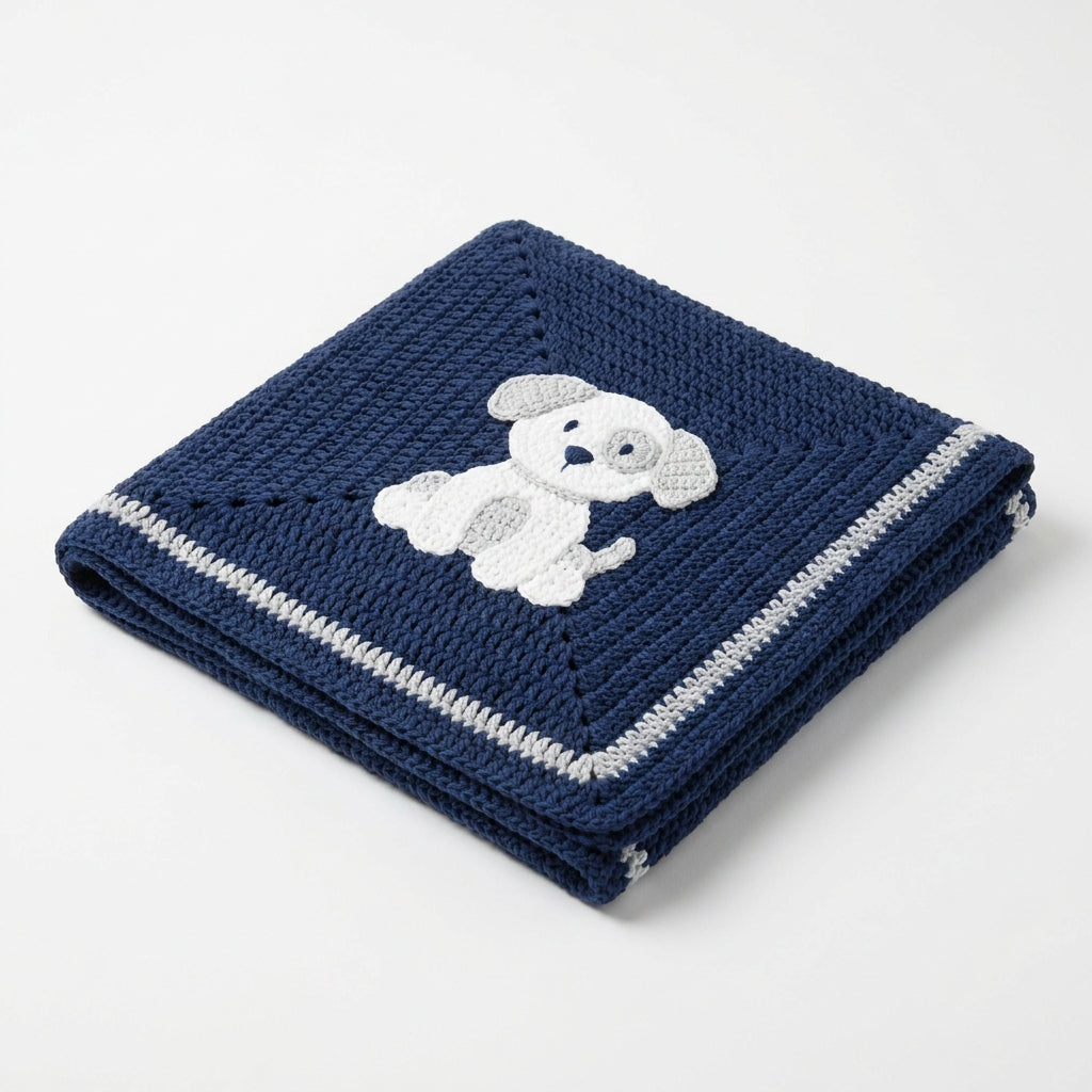 Navy Blue Puppy Baby Blanket — Product photo 3